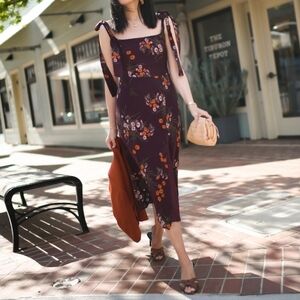 Reformation Twilight Midi Dress In Emmeline Burgundy Floral Size 16 New With Tag
